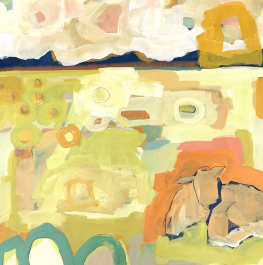 Orange Cow with Fields of Hay