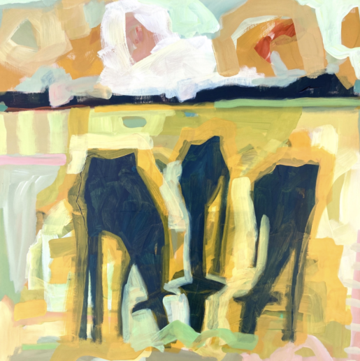 Three Cows in Gold and Pink Field